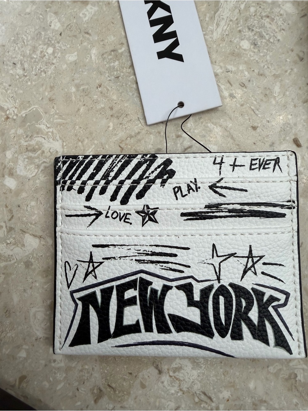 DKNY White & Black 'New York' Graffiti Card Holder